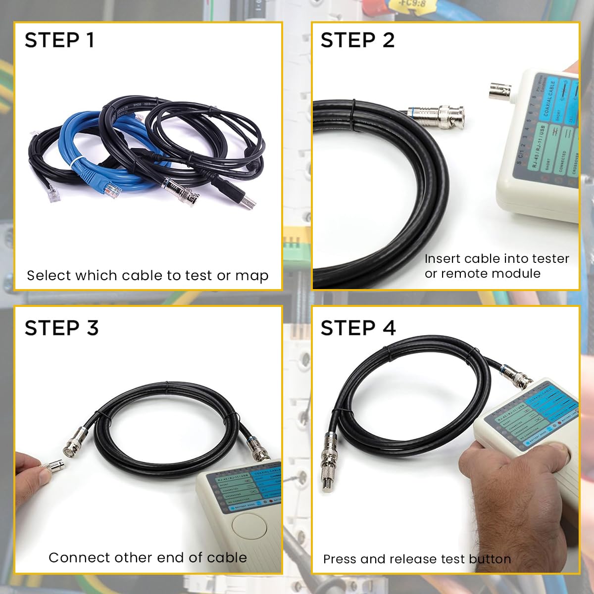 Serplex 4 in 1 Multi Network Cable Tester Tool, Universal Network Cable Tester Device for USB/BNC/Rj11/Rj45 LAN Cable UTP STP Wire Tester (Battery not included)