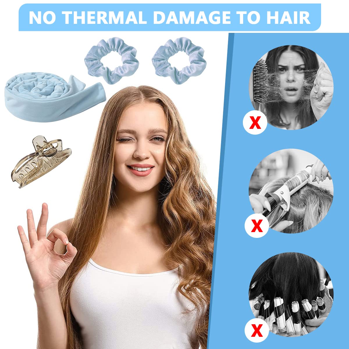 MAYCREATE Heatless Curls, Heatless Curling Headband, No Heat Curlers Headband Soft and Comfortable Sleep Silk Hair Curling Ribbon for DIY Styling of Long Hair