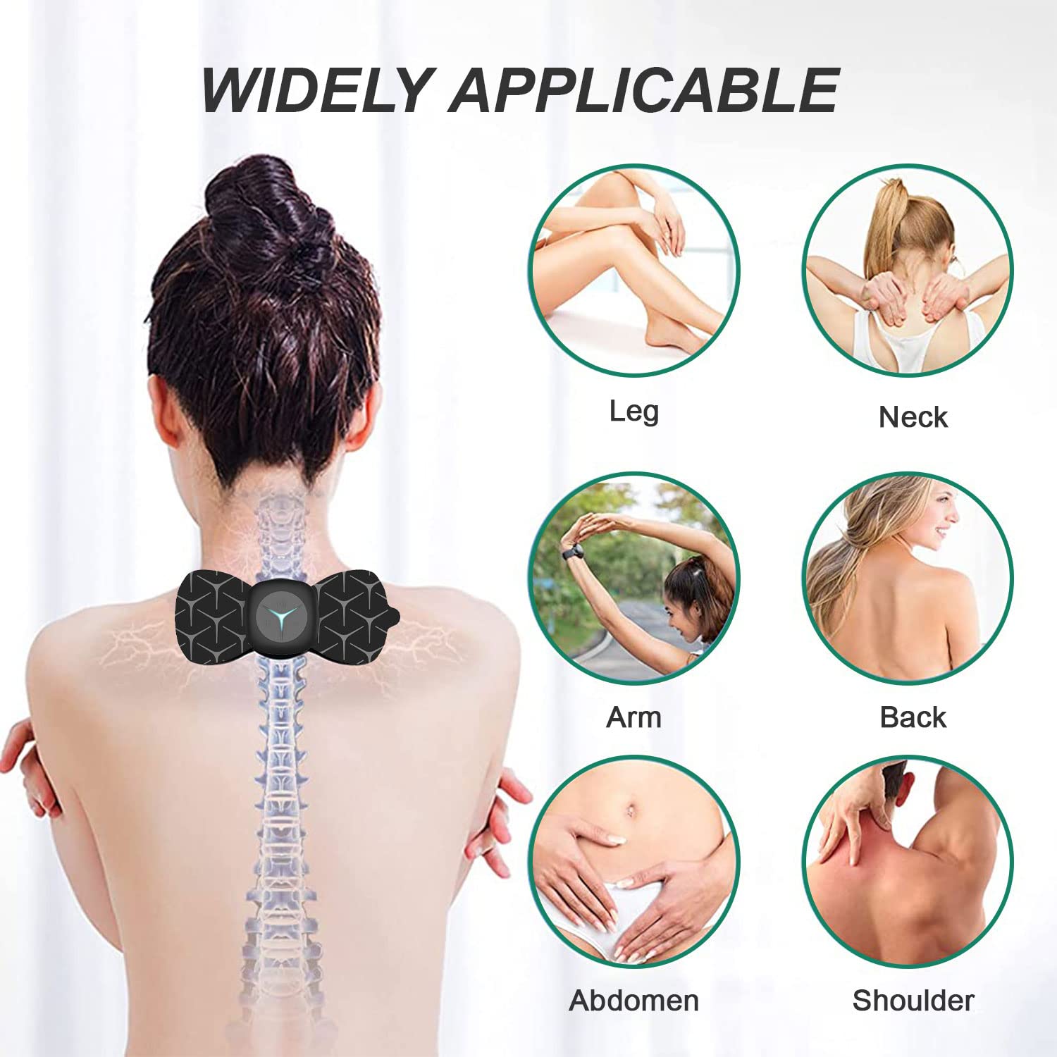 HANNEA Body Massager Machine, Wireless Portable EMS Neck Massager with 2 Patches 6 Modes and 15 Strength Levels Rechargeable Pain Relief for Shoulder, Arms, Legs, Back for Men and Women(Black)