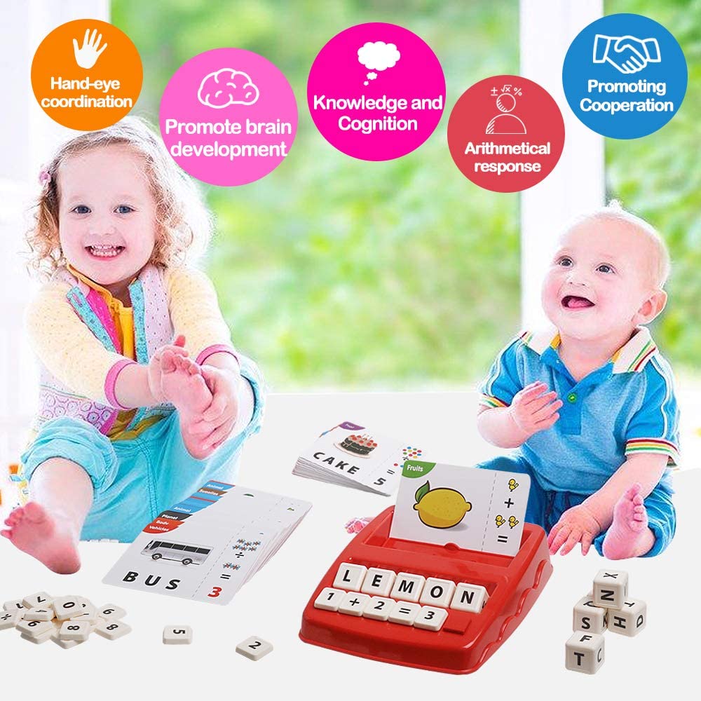 PATPAT Spelling Games for Kids,Brain Games for Kids with Flash Cards,2 in 1 Matching Letter and Number Games for Boys and Girls Sight Words Recognition Kindergarten Teaching Tools Preschool 3-8 - Red
