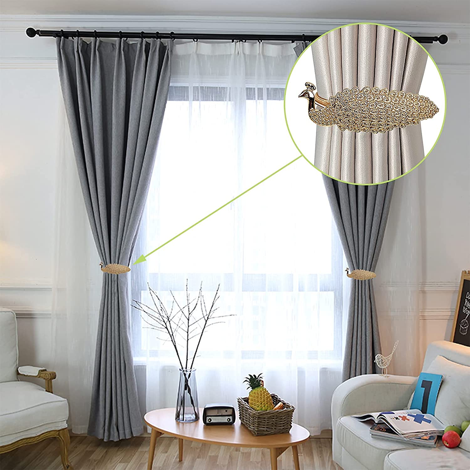 HASTHIP Curtain Tieback Set of 2 Convenient Drape Tie Backs Holdback Holder for Window Draperies Curtain Holders Tieback Wall for Home Decoration