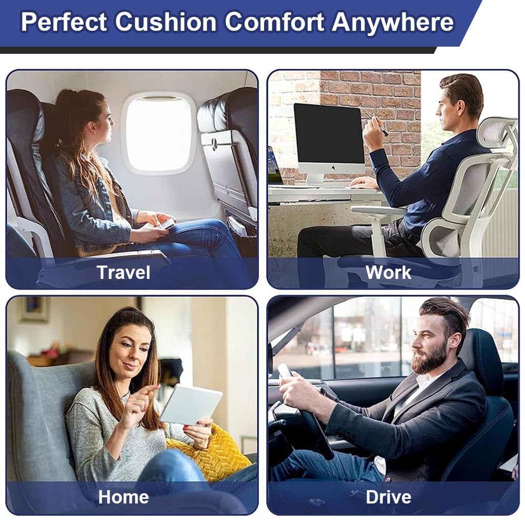 HANNEA Orthopedic Seat Cushion Memory Foam Elevated Seat Cushion Adjustable Seat Cushion for Chair Pain Relief Seat Cushion for Lower Back Pain, Sciatica, Herniated Discs, Hemorrhoid, All Season Use