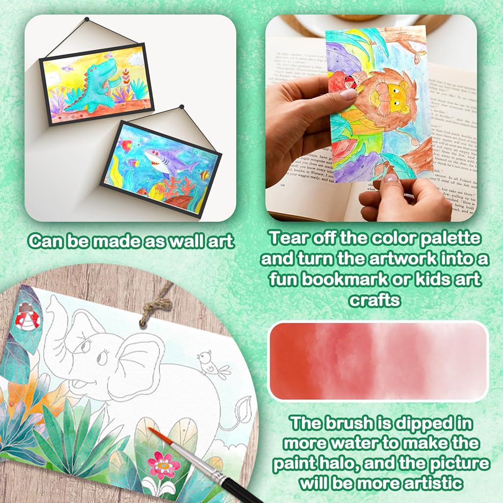 PATPAT 2Pcs Kids Watercolor Painting Book for Kids Age 3+ Water Painting Book with Paint Brush, Hard Paper Water Colouring Book with Pigments, Water Colour Book for Painting Children's Day Gift