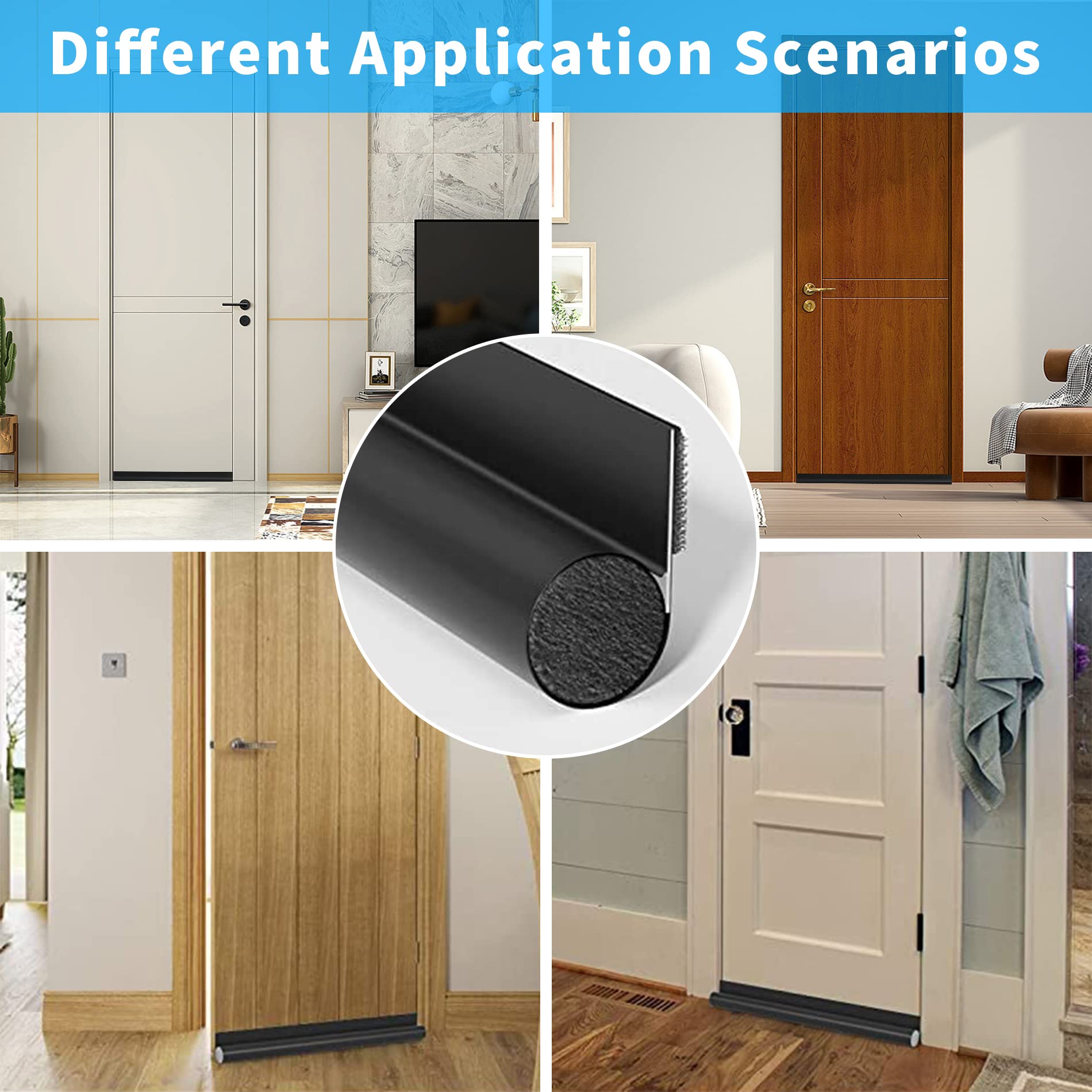 HASTHIP 2 Pack Door Bottom Sealing Strip, 37.4'' Length Flexible Door Draft Stopper Weather Stripping, Self Adhesive Door Gap Strip Suitable for Interior/Exterior Doors (Black)