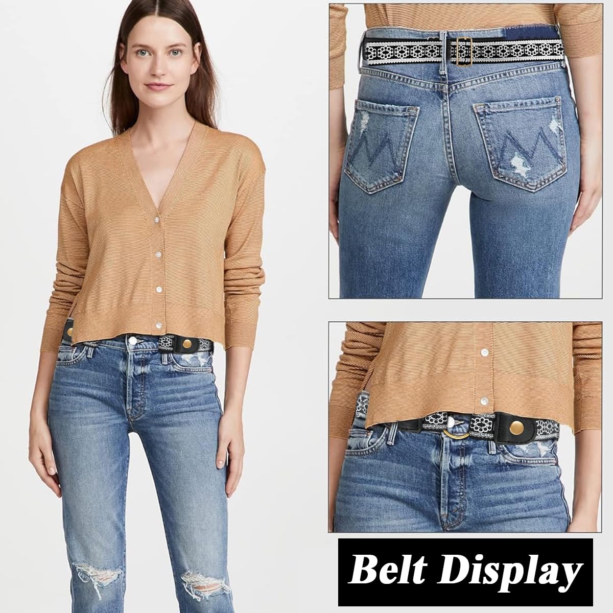 PALAY Chic Buckle Free Belt Women Belt Invisible Stretchy Belt Buckle Free Belt Adjustable Jeans Belt Women Waist Belt for Jeans, Pants, Trousers, 17.7-30.7 inches