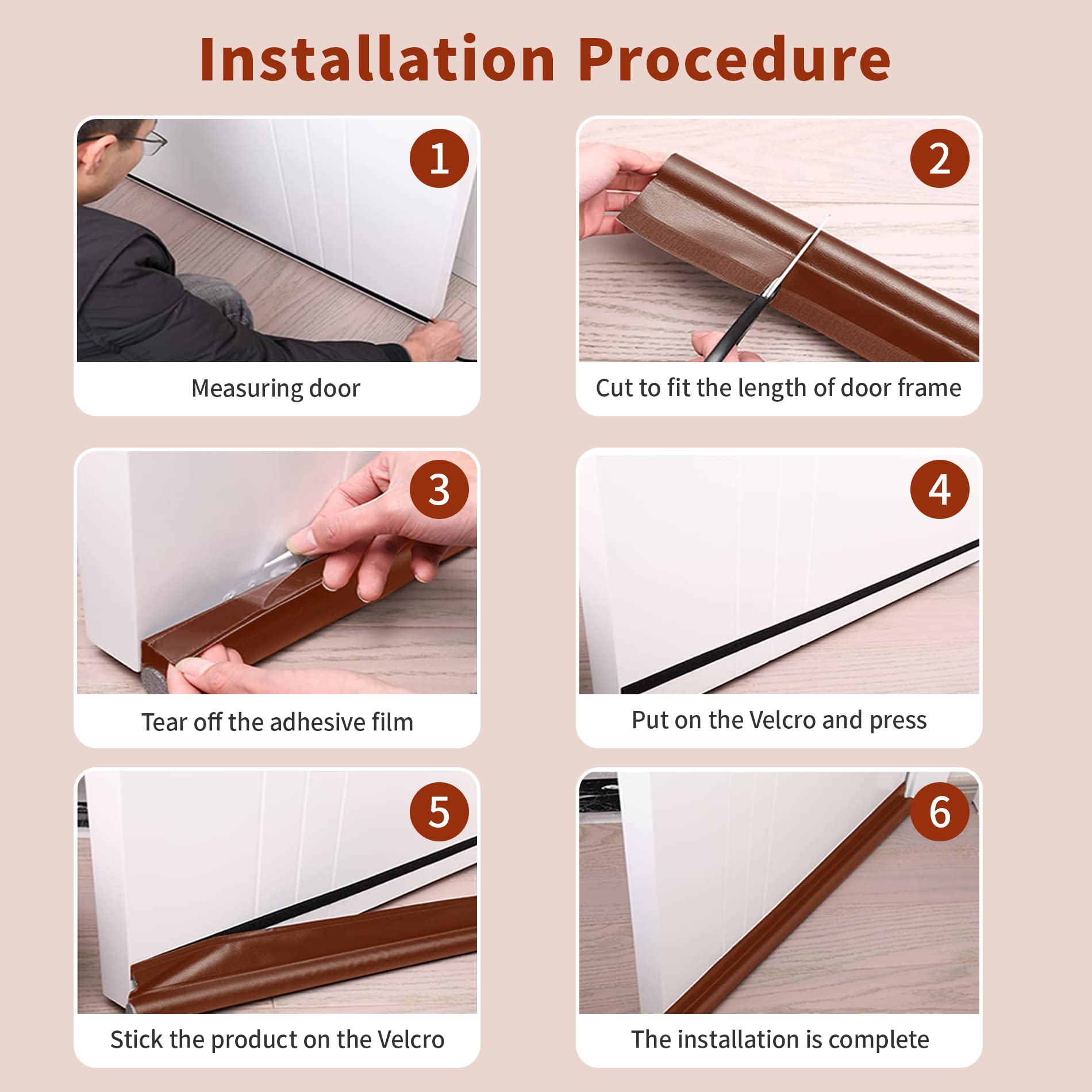 HASTHIP 2 Pack Door Bottom Sealing Strip, 37.4'' Length Flexible Door Draft Stopper Weather Stripping, Self Adhesive Door Gap Strip Suitable for Interior/Exterior Doors (Brown)