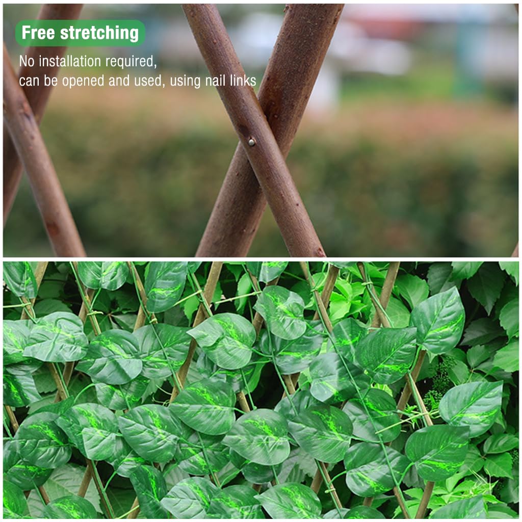 HASTHIP Artificial Grass Trellis for Garden Outdoor Indoor Decoration, Expandable Garden Fence, Faux Ivy Fencing Panel, Artificial Hedge Green Wall Grass Leaves (20 * 70cm to 200 * 32cm)