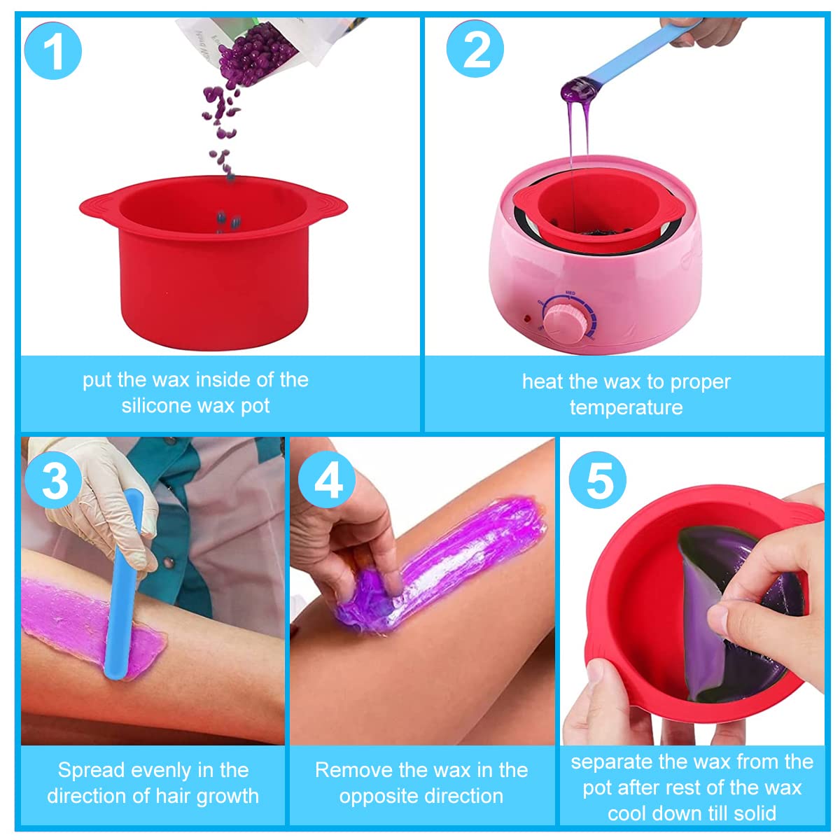 MAYCREATE 2pcs Silicone wax bowl, Wax Pot Replacement Reusable for Wax Warmer with 2 Stirring Sticks, Wax Warmer Silicone Bowl Compatible with 14oz-16oz Electric Waxing Kits, Style A