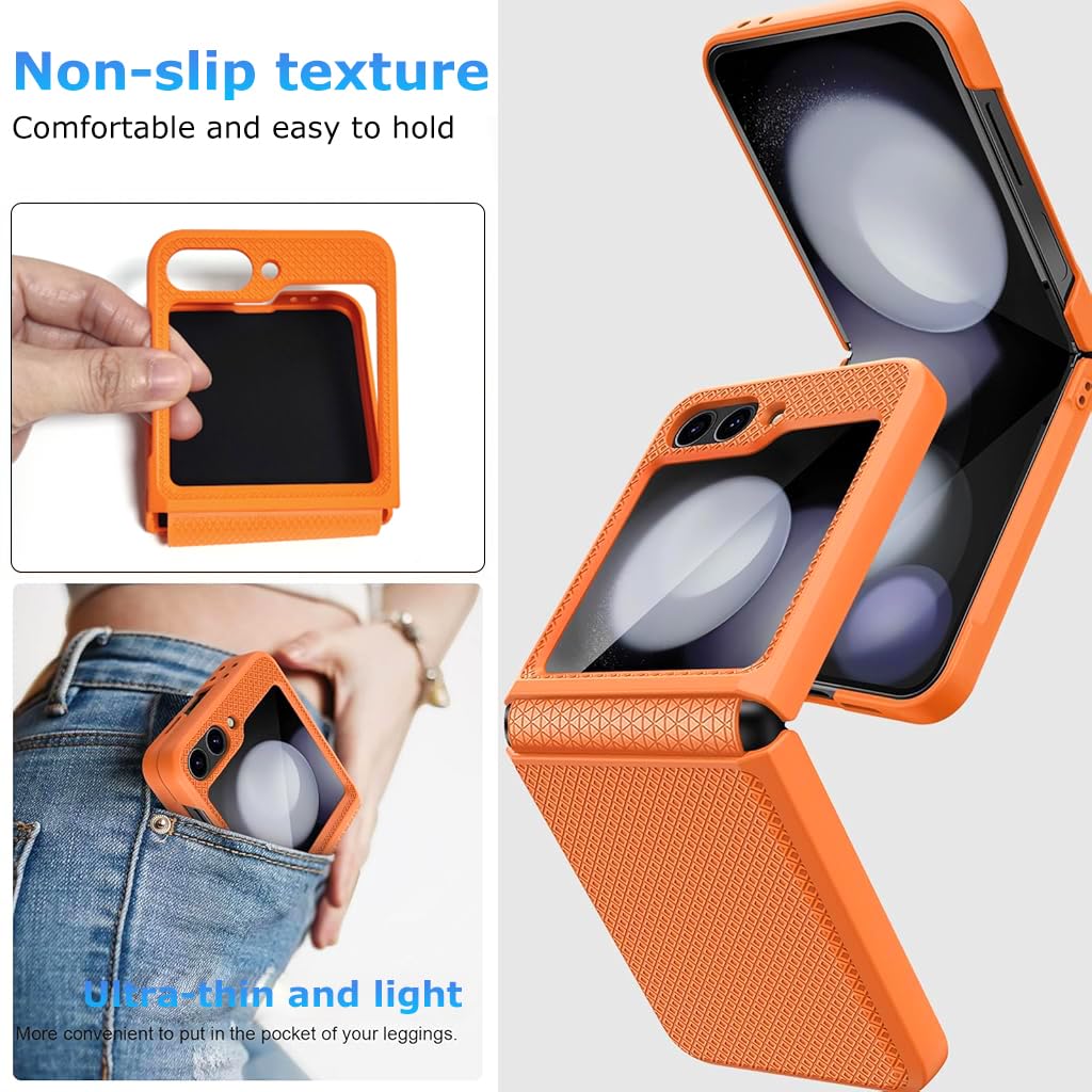ZORBES Compatible with Samsung Galaxy Z Flip 6 Folding Phone Case for Galaxy Z Flip 6 One-Piece Retractable Hinge Design Anti-Slip Fashion Phone Case with Cut-Out Outer Display, Orange