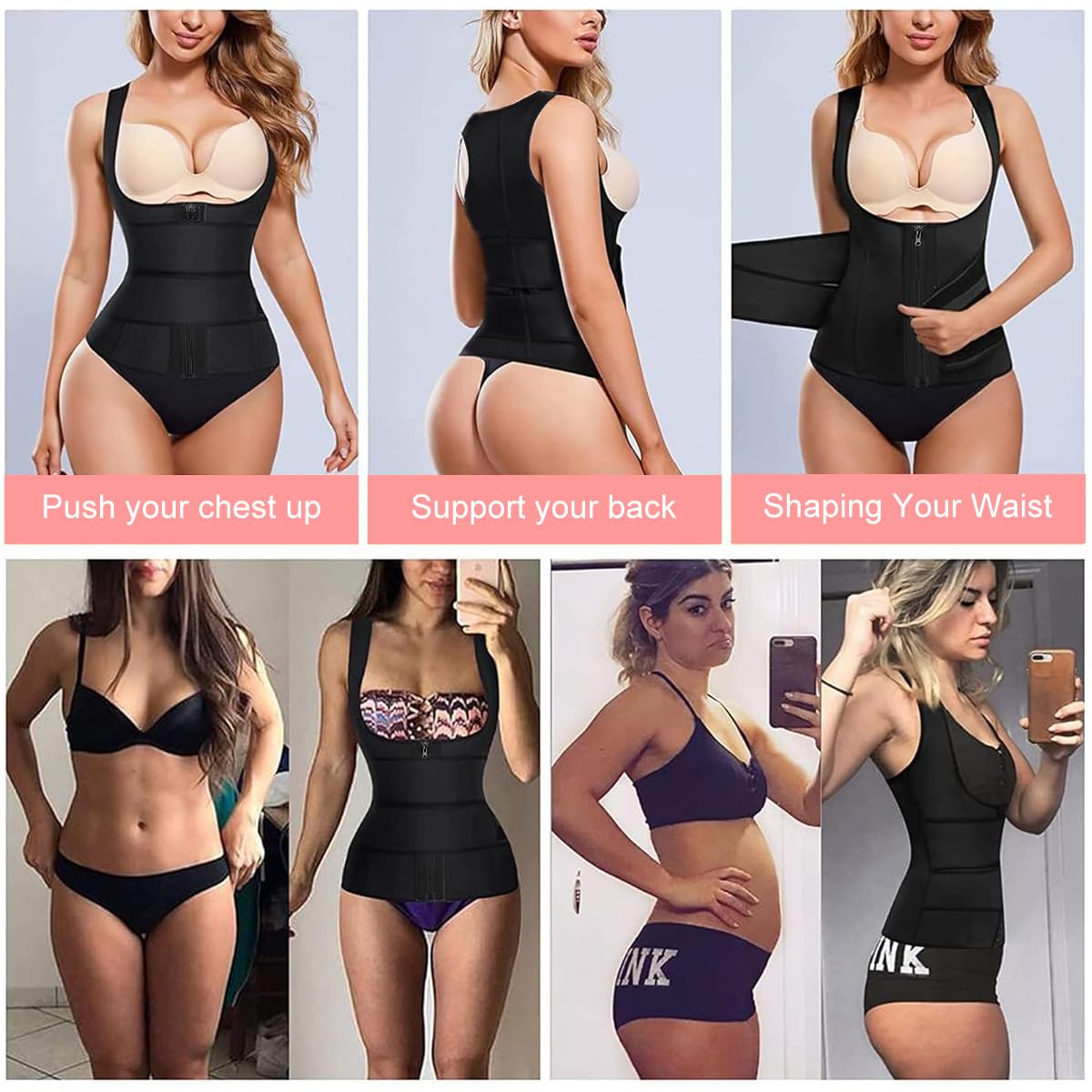 PALAY Waist Trainer for Women Vest Style Waist Belt Waist Breast Push Up Waist Trainer Body Shaper Workout Slim Belly Band for Tummy Tuck (L)