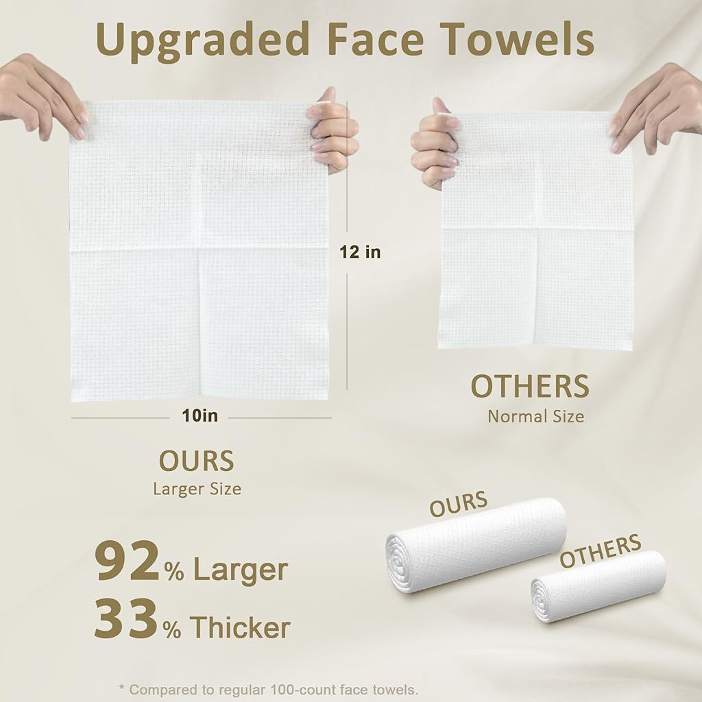 MAYCREATE® Disposable Face Towels, 50 Counts Disposable Towels Soft 100% Cotton Multi-Purpose Tissue for Face Skin Care