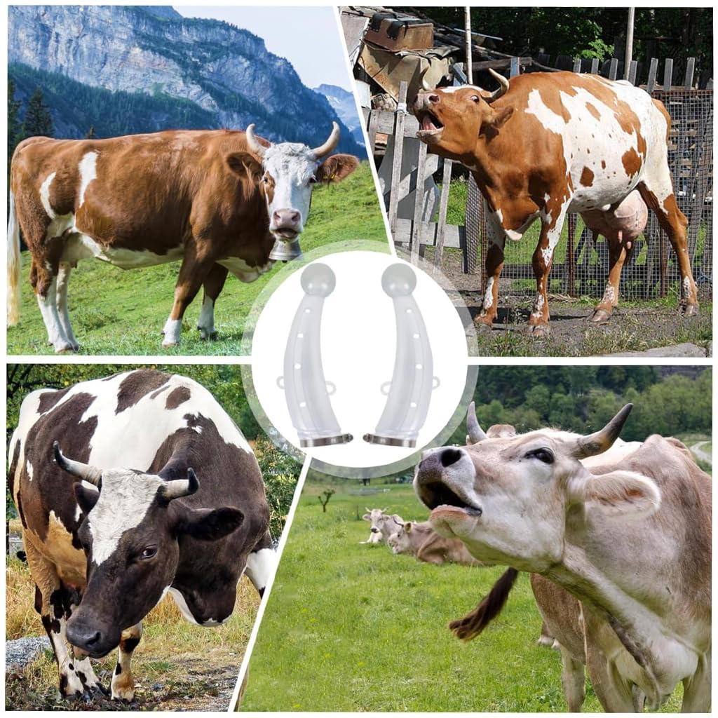 HASTHIP 1 Pair Cow Horn Protector Large Silicone Cow Horn Protector Anti-Fight Cow Horn Guard Anti-lost Cow Horn Protector with Adjustable Metal Fastener, 2.1 inches x 9 Inches