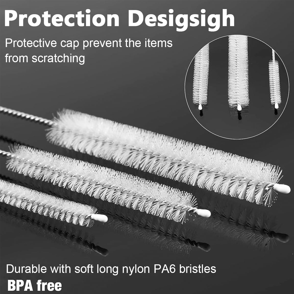 HASTHIP 12pcs Straw Cleaner Brushes, 8 Inch Tube Cleaning Brush and Nylon Pipe Brush Kit for Sippy Cup, Tumbler, Water Bottle, Drinking Straw, White