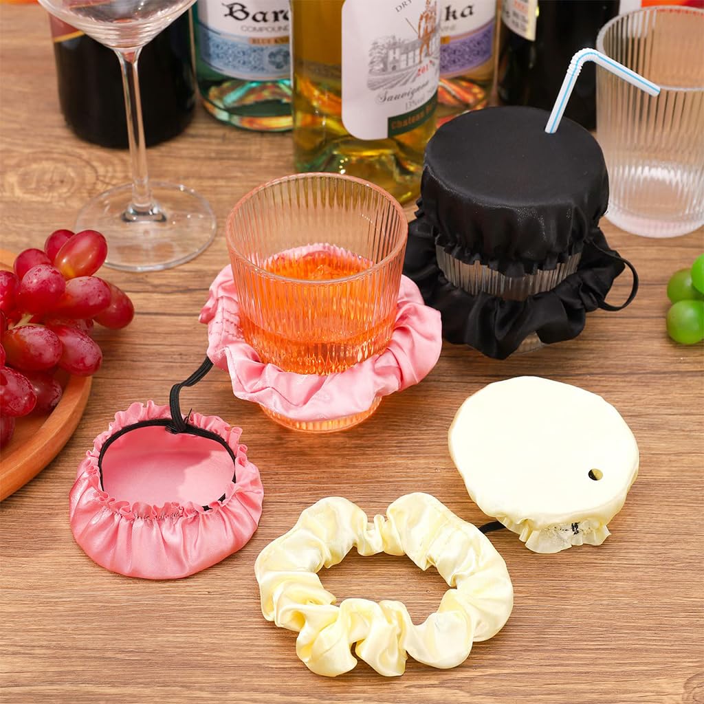 HASTHIP 3Pcs Drinking Cup Cover with Straw Hole & Anti-slip Wrist Strap Reusable and Washable Fabric Elastic Closure Drinking Cup Cover for Water Cup, Drinks