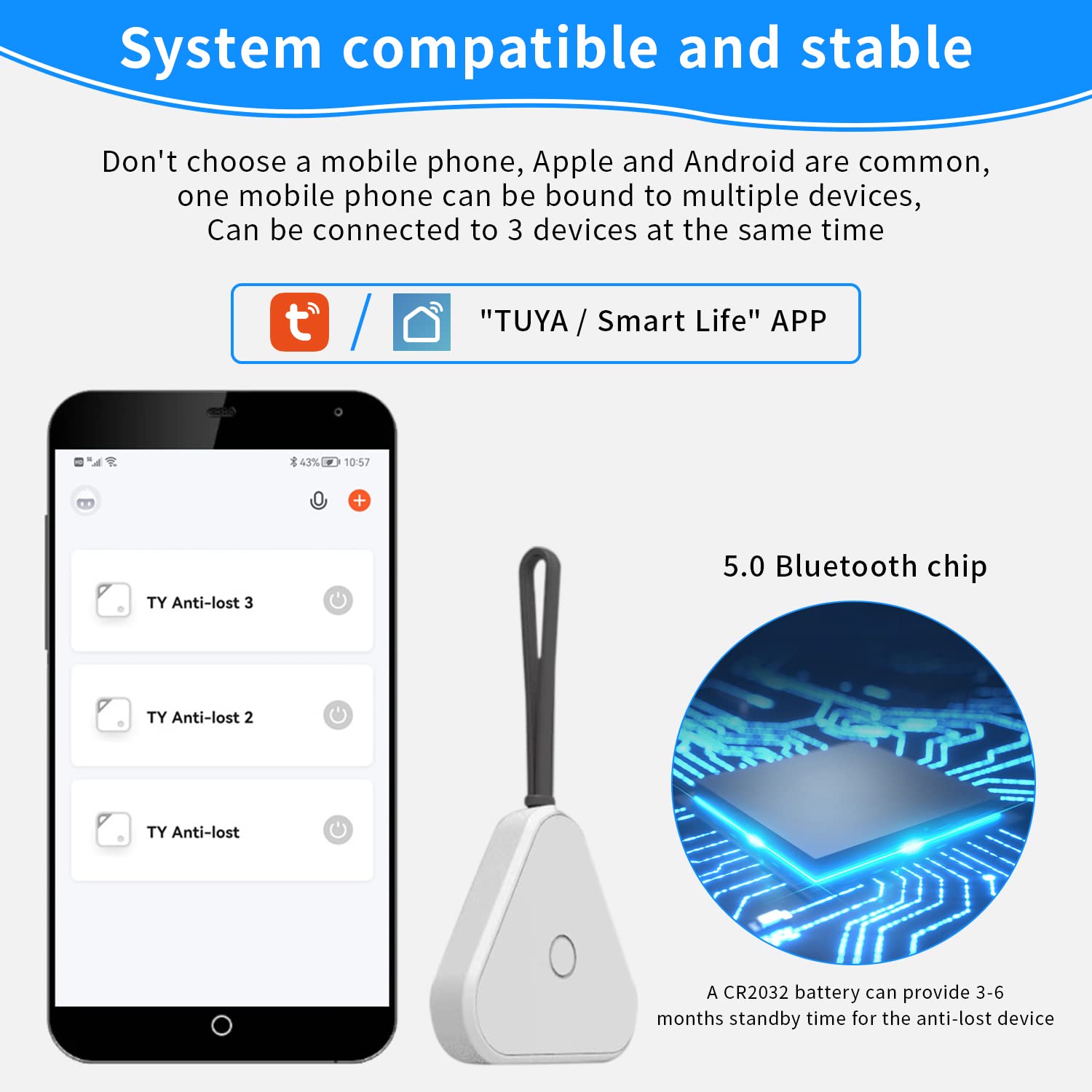 HASTHIP Key finder, Bluetooth 5.0 98ft Large Range Luggage Tracker with Silicone Loop, Anti Lost Bluetooth Key Finder Device Location Tracker with Alarm for Keys, Wallets, Luggage, Pets and More