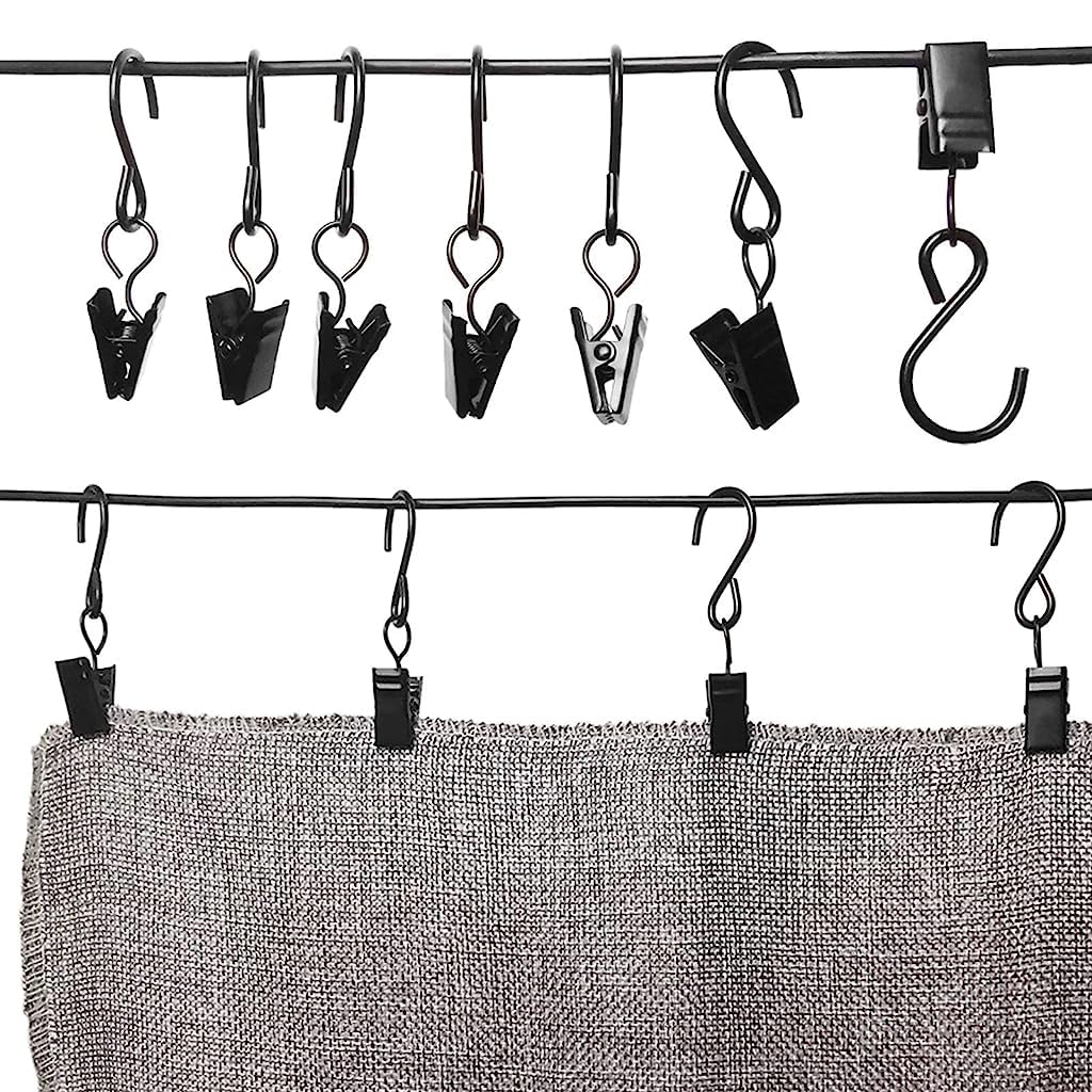 HASTHIP 20pcs S Hooks Curtain Clips, 2.4in Curtain Clips with Hooks for Hanging Party String Lights, Home and Garden Courtyards Decoration, Arts and Craft Display