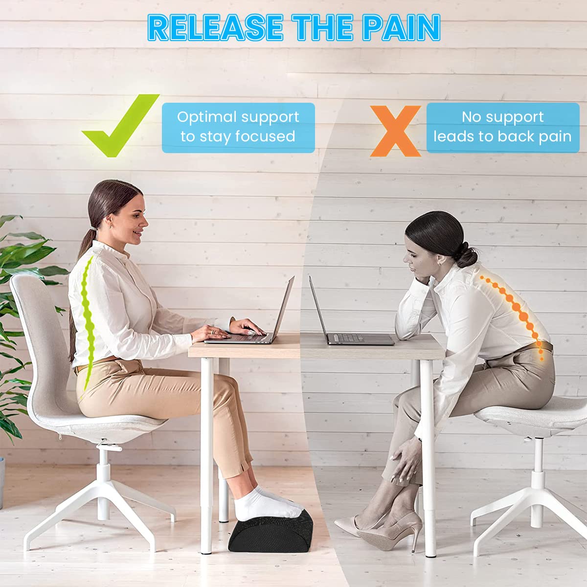 HASTHIP Foot Rest for Office Chair, Foot Rest Under Desk, Ergonomic Design, Removable Cover With Anti-Skid Bottom, Memory Foam Footrest for Improved Posture and Stress Relief, Great For Home, Office