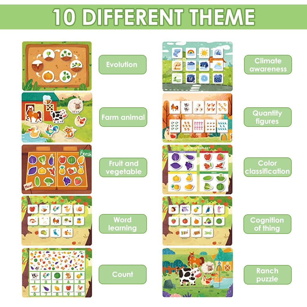 PATPAT Montessori Busy Books for Kids, Autism Sensory Educational Toys, 10 Themes Farm Busy Book for Toddlers 1-3 Boys & Girls, Preschool Activity Learning Toys for Kids to Develop Learning Skill