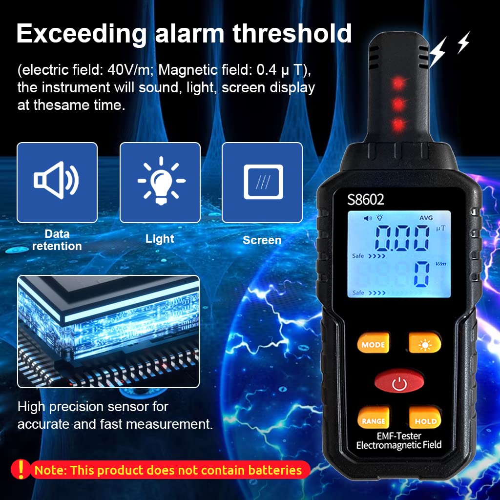 Serplex EMF Meter 5HZ-3.5G, EMF Detector Digital LCD Backlight Display for Electromagnetic Field, Temperature Detector for EMF Inspections Electromagnetic Radiation Detector with Sound Light Alarm