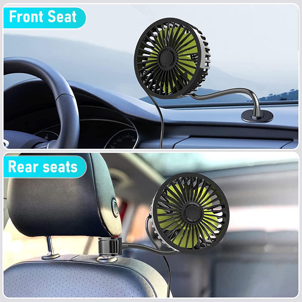 Verilux USB Fan for Car Back Seat, Headrest Mounted 5V USB Mini Fan with 3 Speed, USB Fan with Flexible Arm, Switch Controller, USB fan for Baby, Back Seat Passengers, Plug and Play