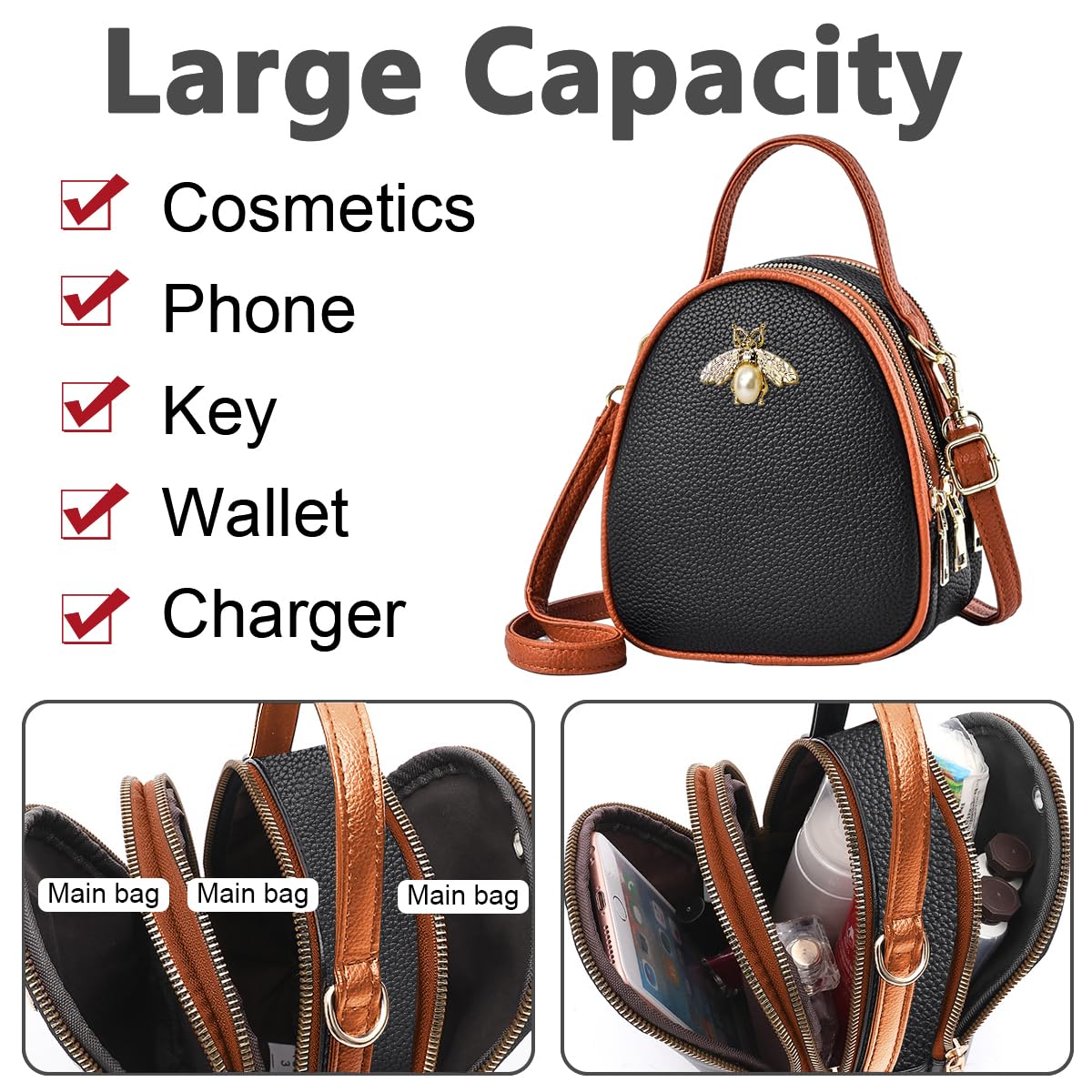 PALAY Women Sling Bag Fashion PU Daily Bag Small Crossbody Bag Shoulder Bag Hand Bag for Women Multi Layer Sling Bag with Detachable Shoulder Strap