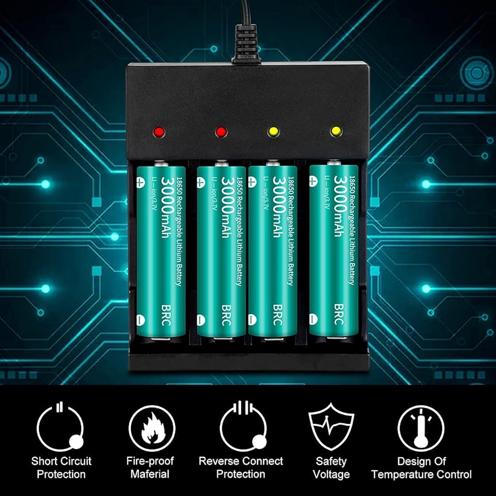 Verilux® 18650 Battery Charger, 3.7 Volt Rechargeable Battery Charger, 4 Bay Lithium Ion Battery Charger 26650 21700 18650 10400 14500 16340 16650 18500 (Only USB Charger)