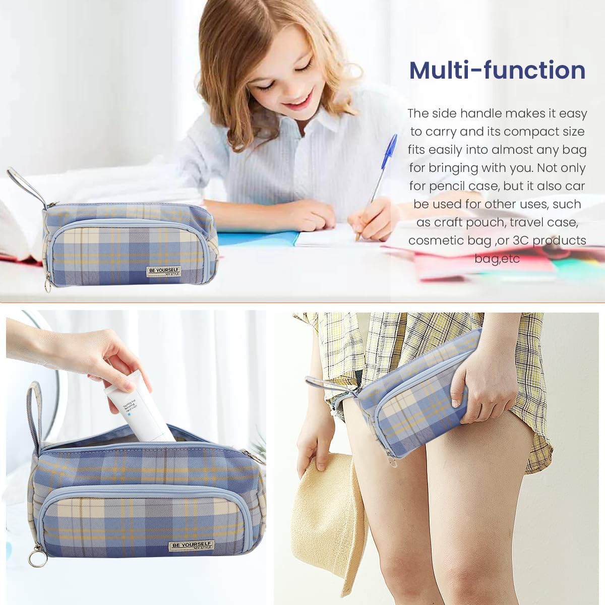 ZIBUYU Pencil Cases for Boys and Girls Canvas Pencil Pouch Large Stationery Pouch Pencil Box with Multi Compartment Canvas Pencil Bag with Zipper - 1
