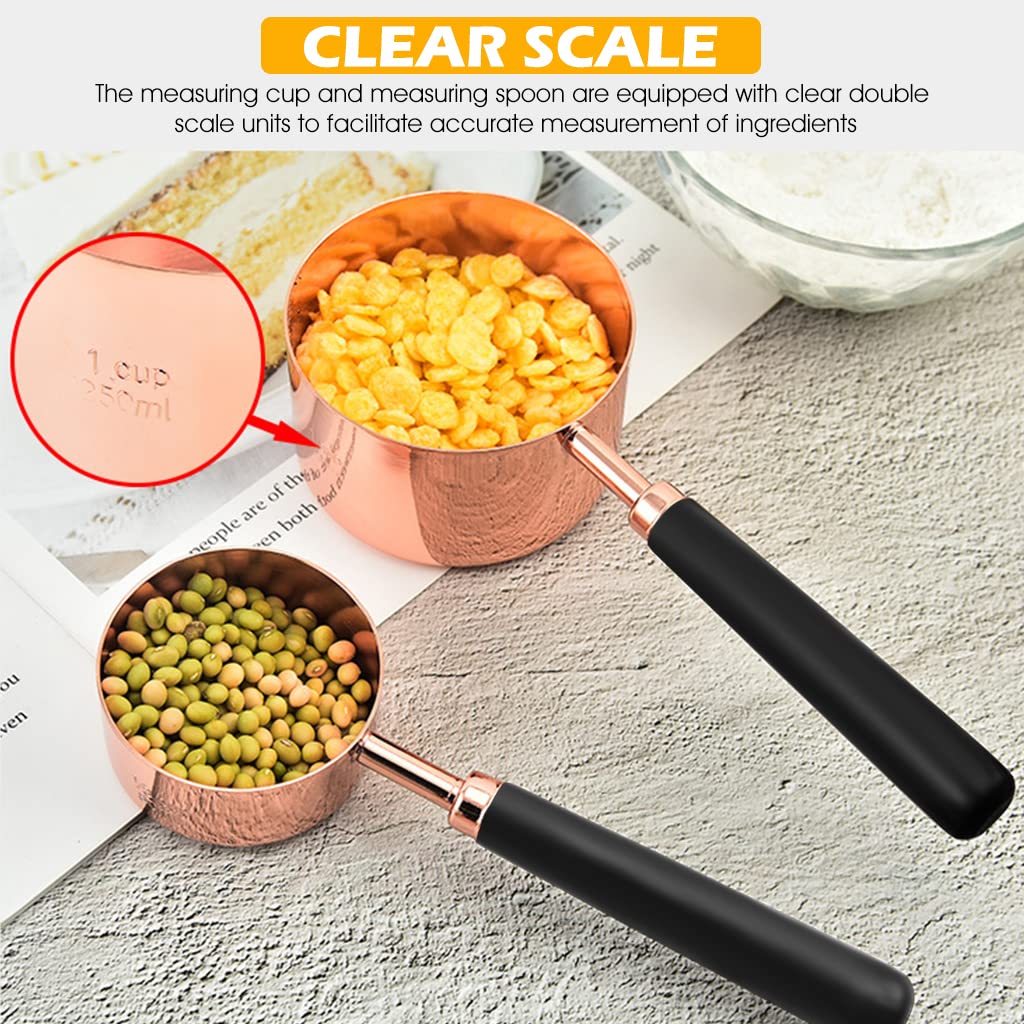 HASTHIP 8pcs Measuring Cup and Spoons Set, Stainless Steel Measuring Cup with Wood Handle for Kitchen/Food/Liquid/Baking