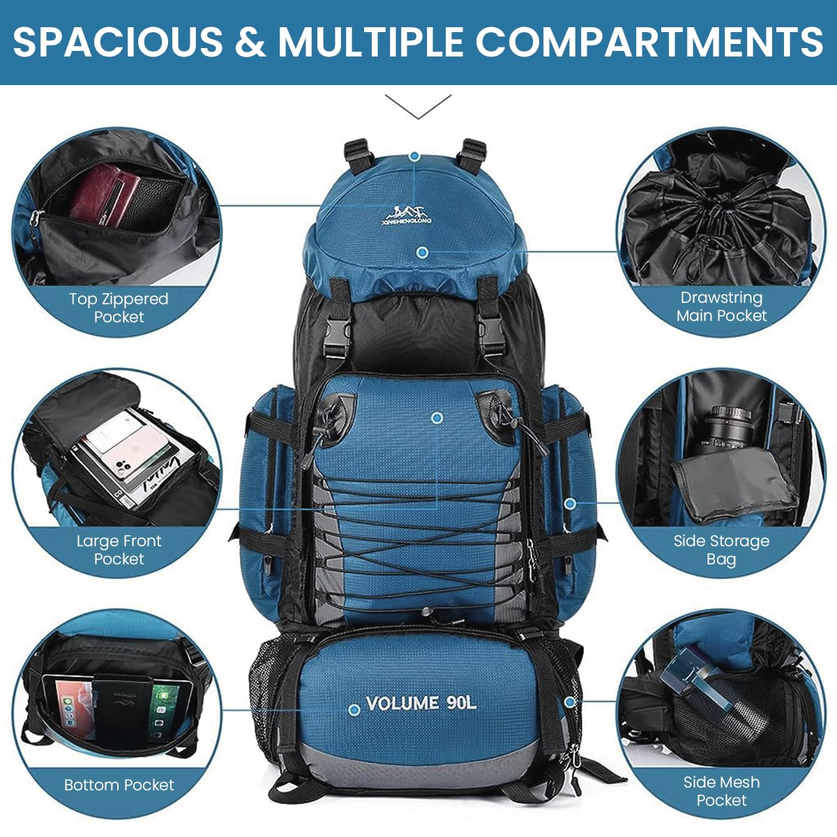 GUSTAVE 90L Extra Large Travel Backpack Hiking Trekking Bag Camping Rucksack bags Waterproof Terkking Backpack with Rain Cover Burden-relief Backpack for Travel, Terkking, Hiking, Camping