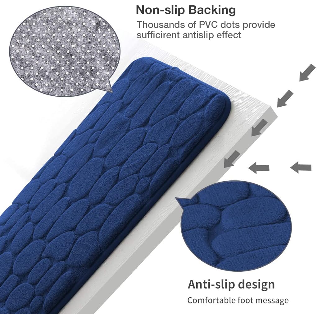 HASTHIP® Bathroom Floor Mat, Non-slip Toilet Mat, Water Absorbent Soft Memory Foam Bath Mat Fashion Dark Blue 3D Pebble Pattern Bathroom Quick Dry Floor Mat, 40x60cm