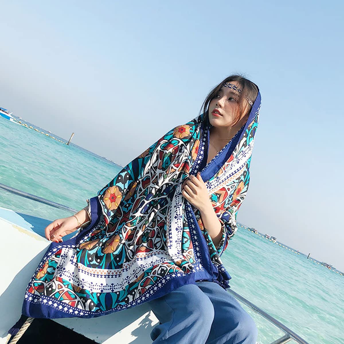 PALAY Satin Silk-Feel Scarf for Women Stylish Large Shawl Wraps For Evening Dresses, Soft Print Travel Scarf, Multi-Use Sun Protection Exotic Beach Coverups - 180 * 90cm