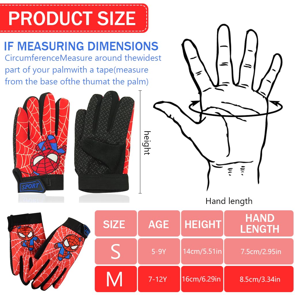 Proberos Kids Riding Gloves Cartoon Print Outdoor Thermal Gloves Anti-Slip Palm Design Riding Gloves, Protective Full Finger Gloves Adjustable Wrist Cartoon Outdoor Thermal Kids Gloves for 5-9 Kids