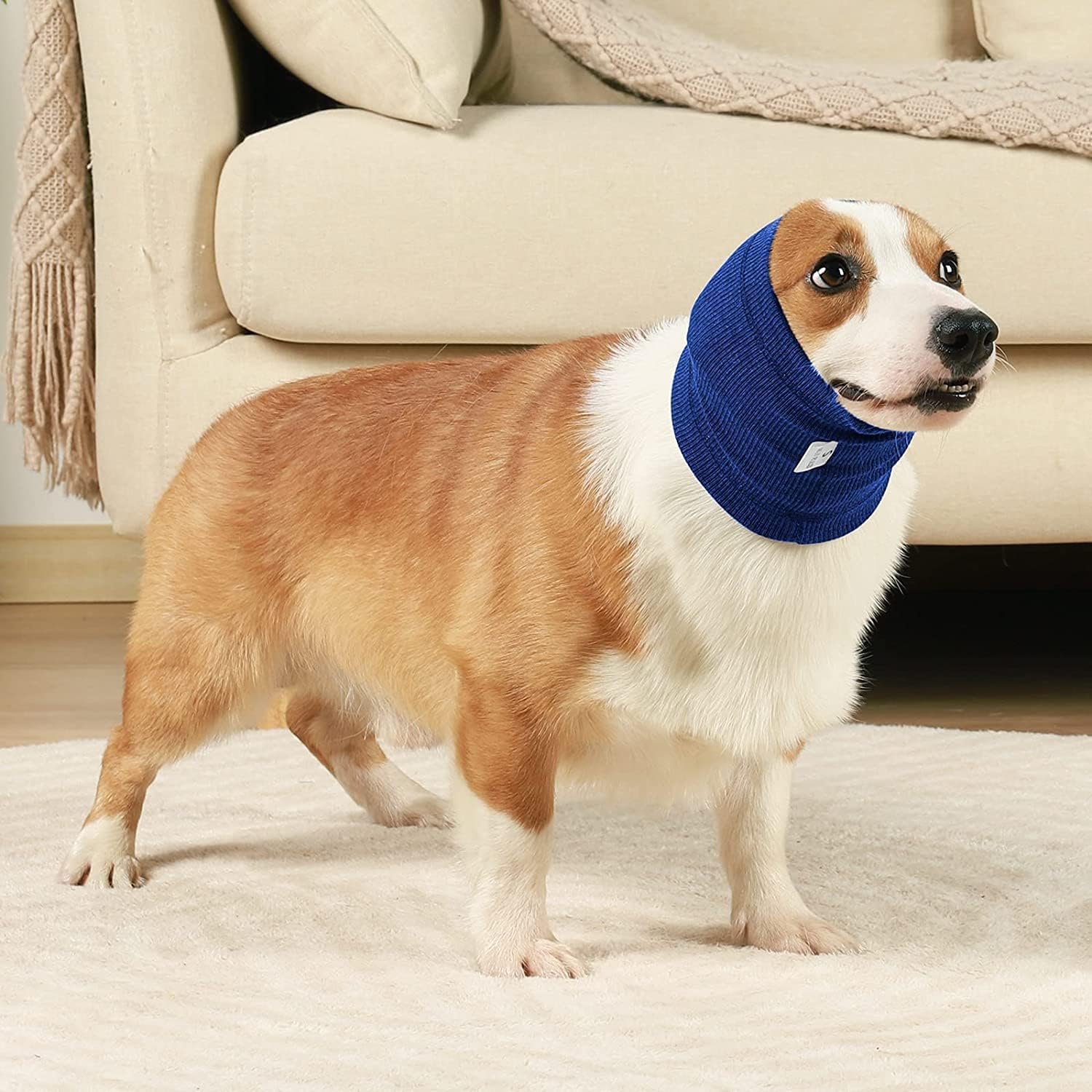 Qpets Dog Headgear, Dog Hoodie Head Cover, Winter Comforting Warm Wrap Ear Dog Neck Scarf, Post-Surgical Ear Care Soothing Headband Prevent Thunder/Prevent Scare (L)