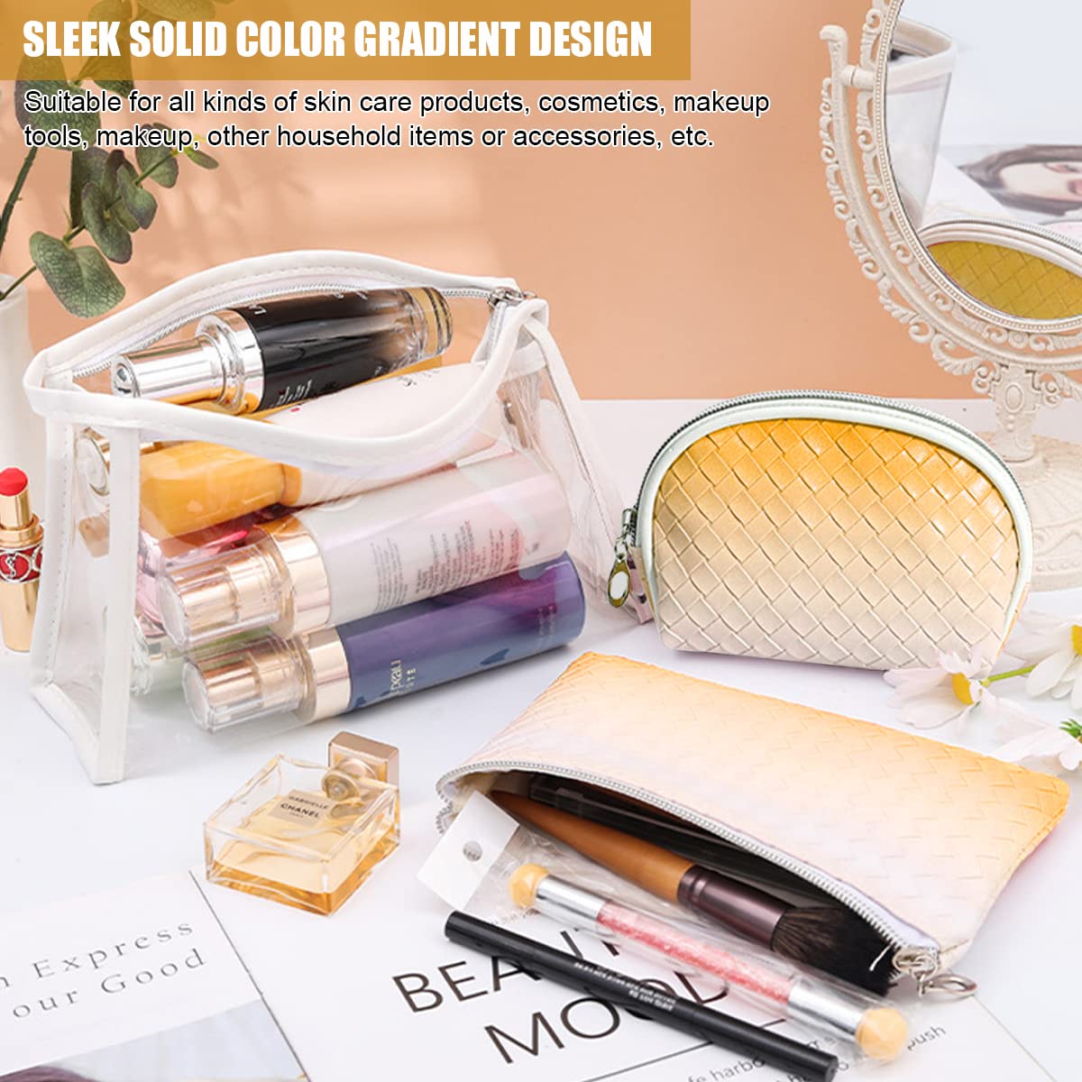 MAYCREATE Set of 3 Makeup Pouch, Cosmetic Pouch Travel Organizer for Women 3 Different Sizes Makeup Accessories Storage Cosmetic Pouches Make up Bag