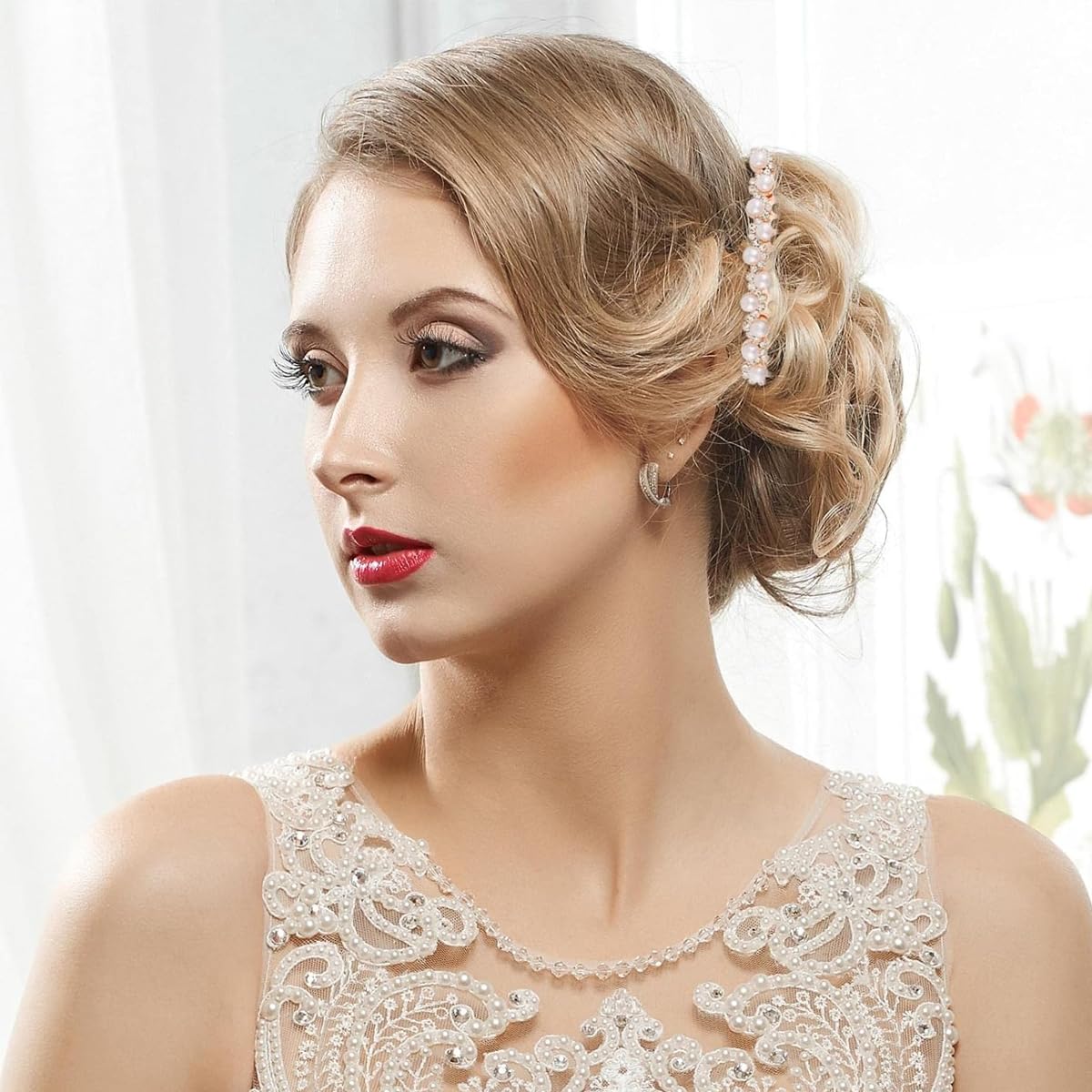 PALAY 2Pcs Pearl Hair Comb Pins Women Pearl Rhinestone Hair Pin Side Hair Comb Pin Women Rose Golden Alloy Pearl Rhinestone Bridal Hair Accessories Hair Pins
