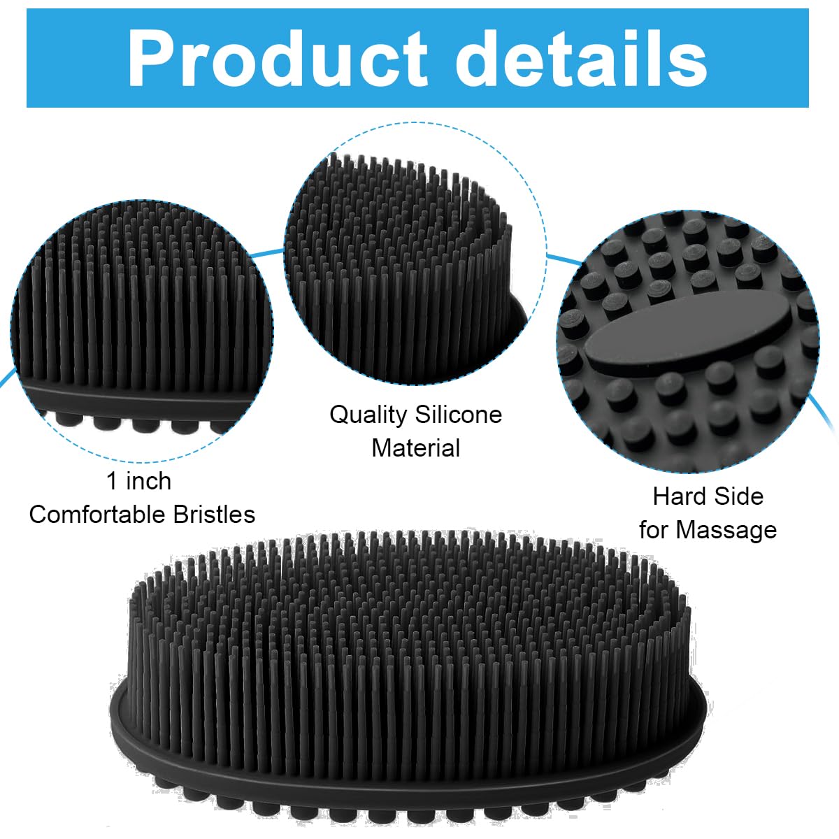 MAYCREATE Silicone Body Scrubber, Silicone Loofah Shower Body Scrubber with Handle, 2 in 1 Body Exfoliator Scrubber Body Scrub Bath Scalp Massager Shampoo Brush for All Kinds of Skin, Black