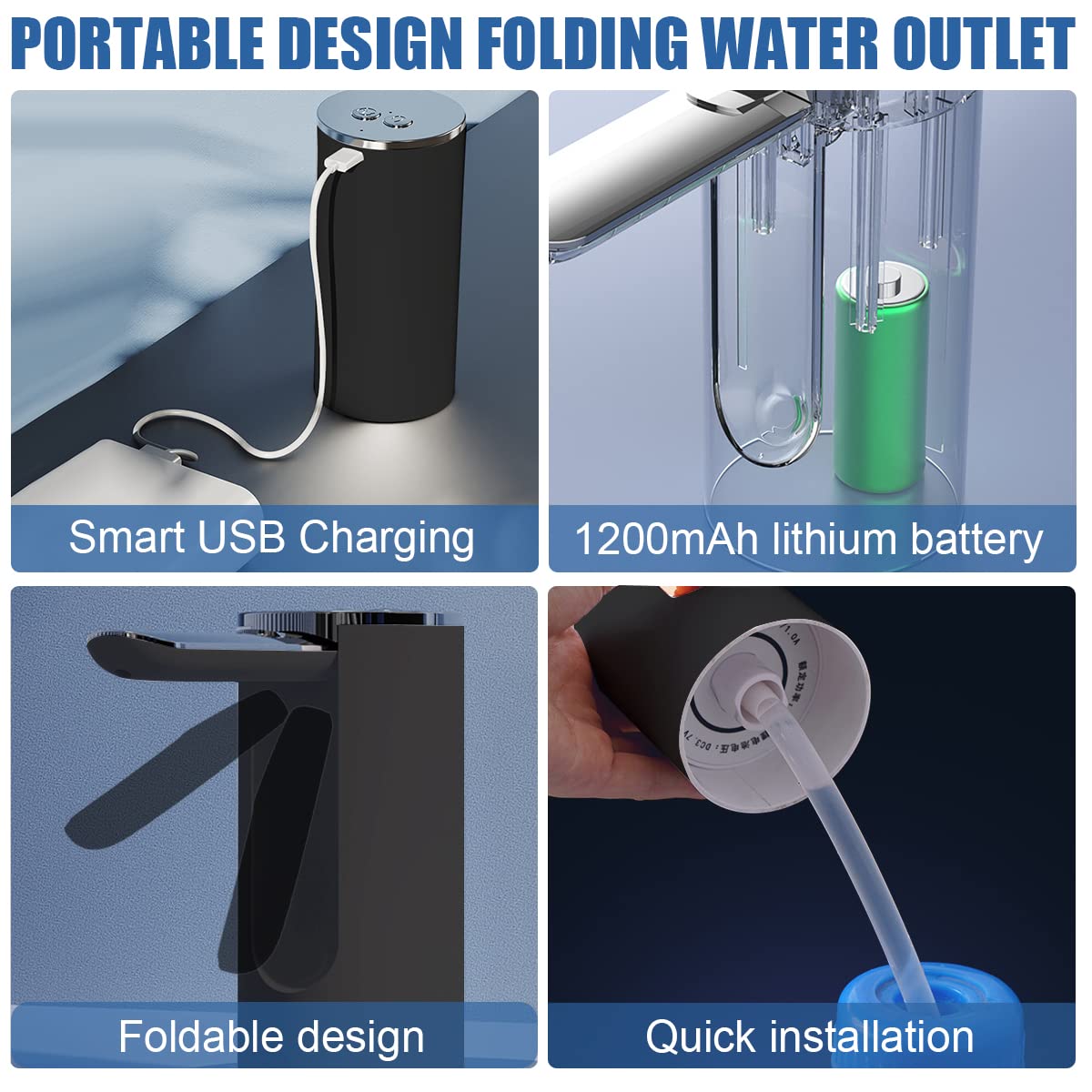 HASTHIP USB Electric Water Dispenser Pump with Fold Down Spout, Portable Cordless Water Pump, Universal 1-5 Gallon Water Can Automatic Water Bottle Pump Dispenser for Home Office Outdoor Camping
