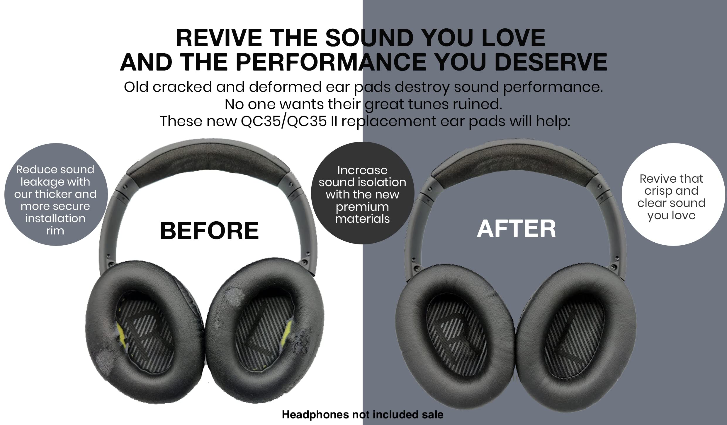 ZIBUYU Ear Pads Replacements Professional Ear Pads Cushions Replacement for Bose Quiet Comfort 35 (Bose QC35) and Quiet Comfort 35 II (Bose QC35 II) Over Ear Headphone Cushion Pad (Black) - 1 Pair