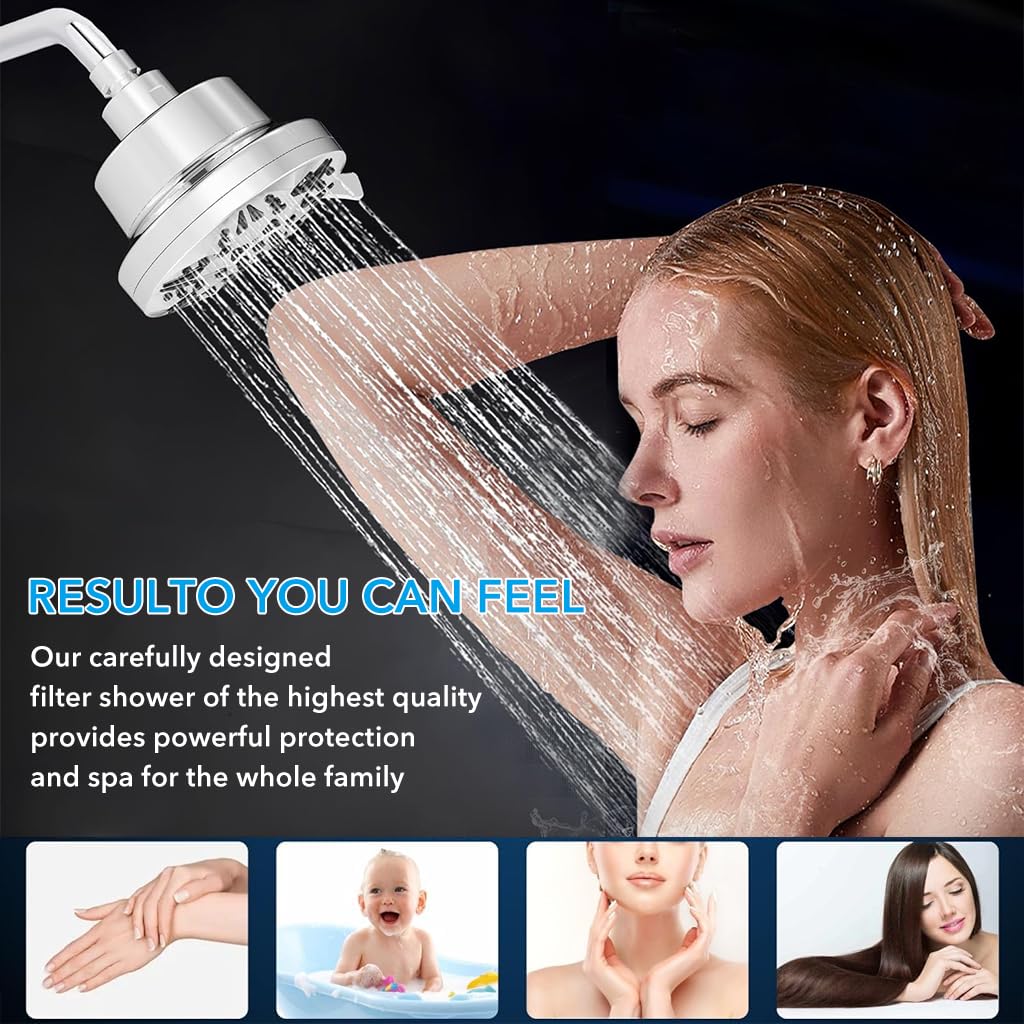 ZIBUYU Bathroom Shower Head Multi-Filtration Shower Head 360 ° Rotatable Shower Head with 8 Sprayer Modes 5.2 inches Modern Bathroom Pressurized Rain Shower Head Shower Water Softer