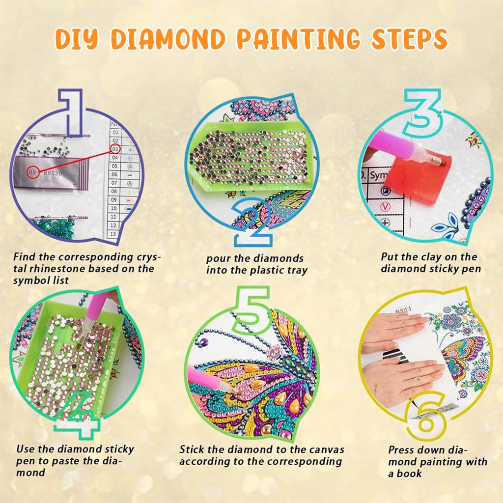 HASTHIP 5D Diamond Painting Kit - Three-dimensional Diamond Painting, Aesthetic Dazzling Diamond Painting Home Decor DIY Diamond Painting Art Kit with Accessories and Tools, 12x12 Inches (Butterfly)