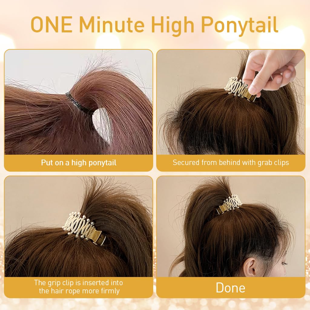 PALAY 3pcs Ponytail Holder Hair Claw Clips for Women, Metal Ponytail Hair Clip, Rhinestone Claw Clips Aesthetic 1.77Inch Small Hair Clips for High Ponytail Thick Long Hair (Gold)