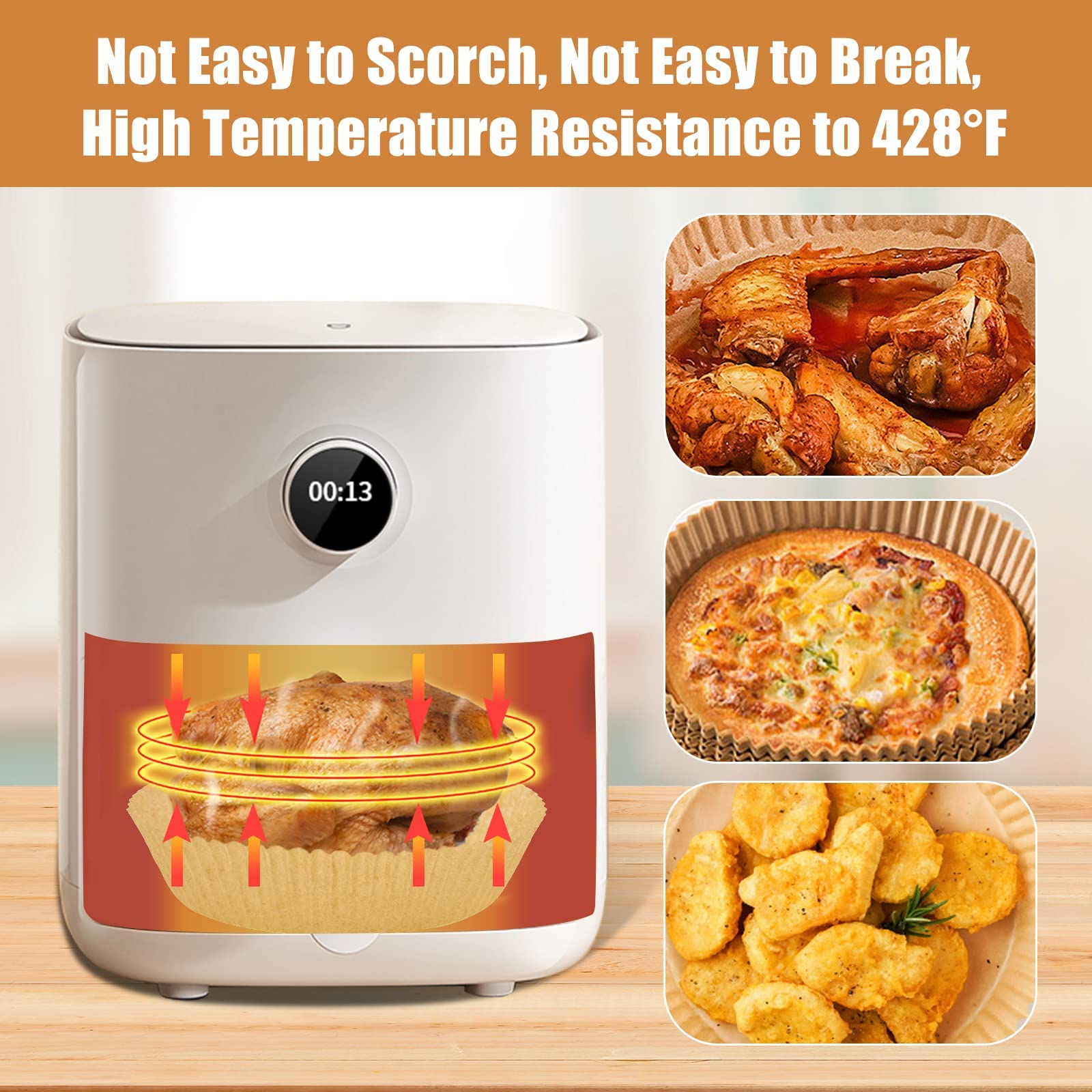 HASTHIP 100Pcs Air Fryer Disposable Paper Liner, Non-Stick Parchment Paper Plate, Oil-Proof Water-Proof Parchment for Baking Microwave Frying Pan, Steamer, Airfryer(6.3 inches, White)