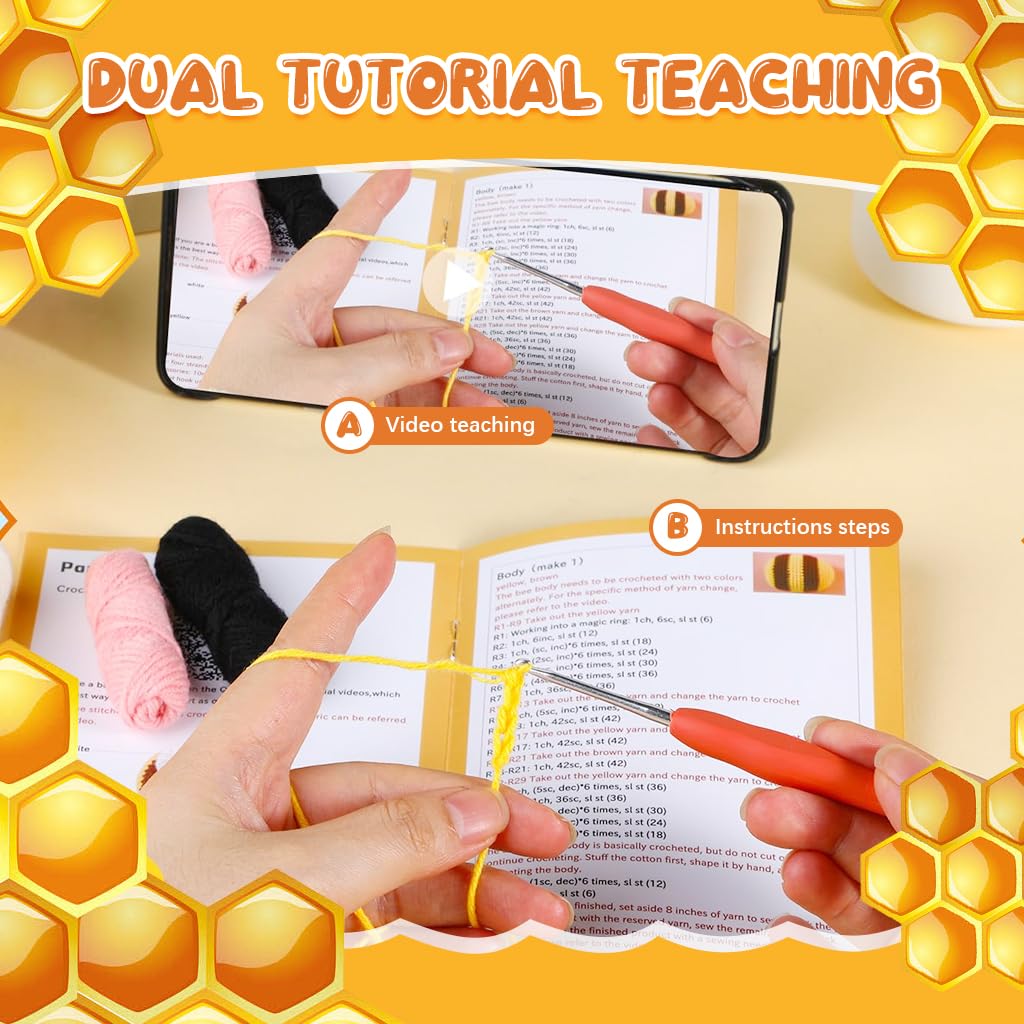 HASTHIP Crochet Kit For Beginners, Complete Small Bee Animal Kit With High-Quality Materials & Step-by-Step Video Tutorials, Ideal For Craft Lovers, Perfect DIY Gift
