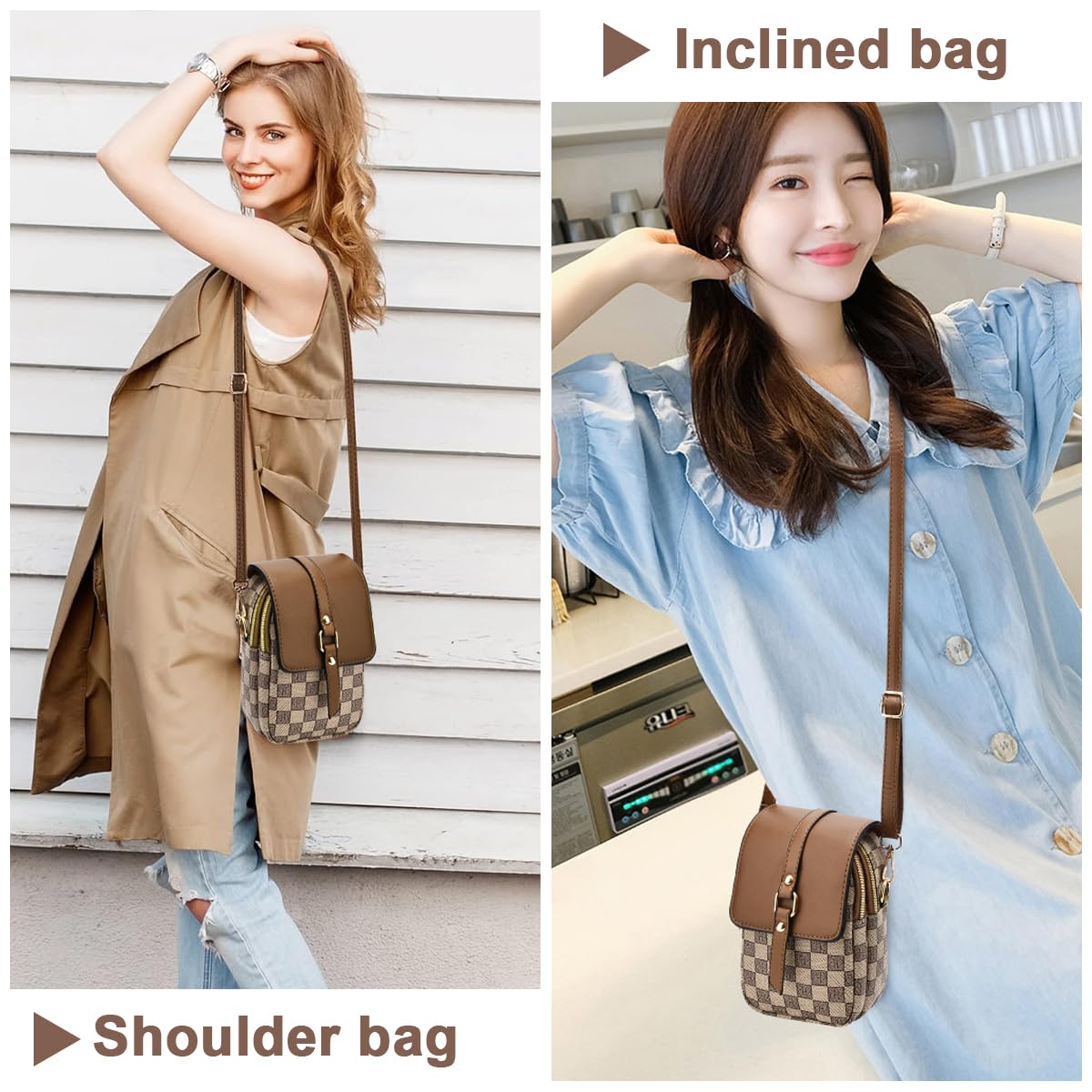 PALAY Sling Bag for Women Crossbody Bag for Women Phone Bag Stylish PU Leather Mobile Cell Phone Holder Pocket Purse Wallet Sling Bag Mini Shoulder Bags (Brown)