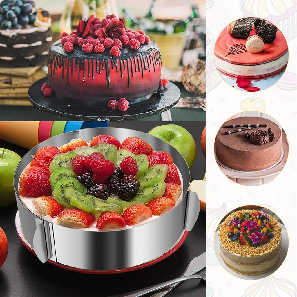 HASTHIP® Cake Ring, Adjustable Round Stainless Steel 6 to 12 Inch Cake Mold Decorating Bakeware Tools for Mousse Baking Dessert Cake Making