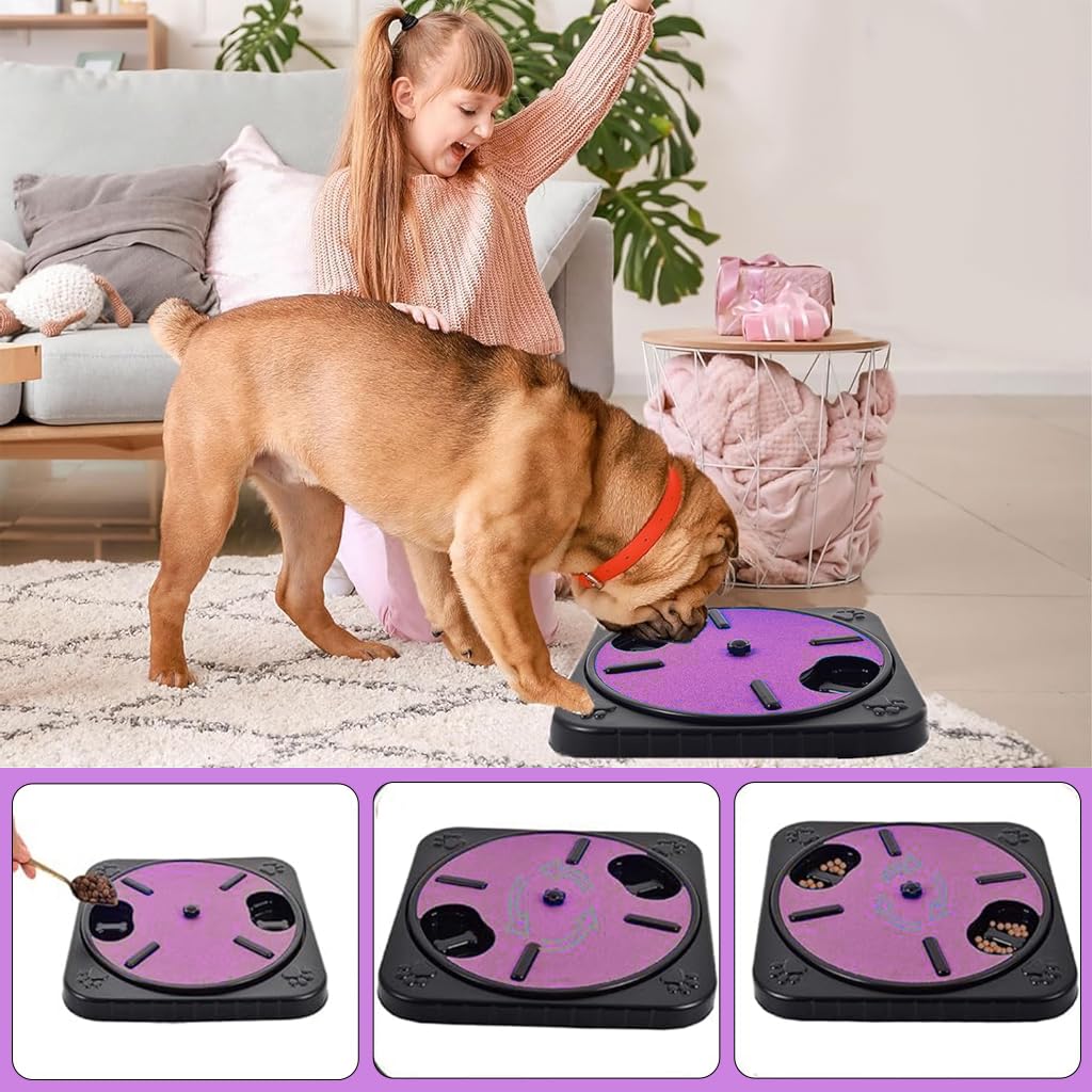 Qpets Dog Slow Feeder 2 in 1 Dog Slow Feeder Rotating Grinding Disc Dog Toy Foodgrade Plastic Dog Slow Feeder Disc Dog Slow Eating Training Disc with Rough Grinding Lid for Nail Grinding