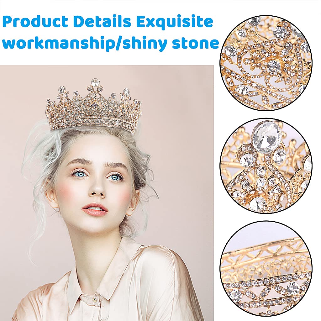 SANNIDHI Crystal Crowns for Women, Rose Gold Full Round Crystal Queen Crown Rhinestone Bridal Tiara Pageant Prom Weddings Crown Hair Accessories