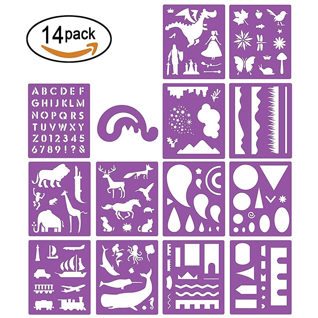 HASTHIP 14 Pcs Plastic Stencils Set for Kids - Over 150 Patterns Plastic Stencils
