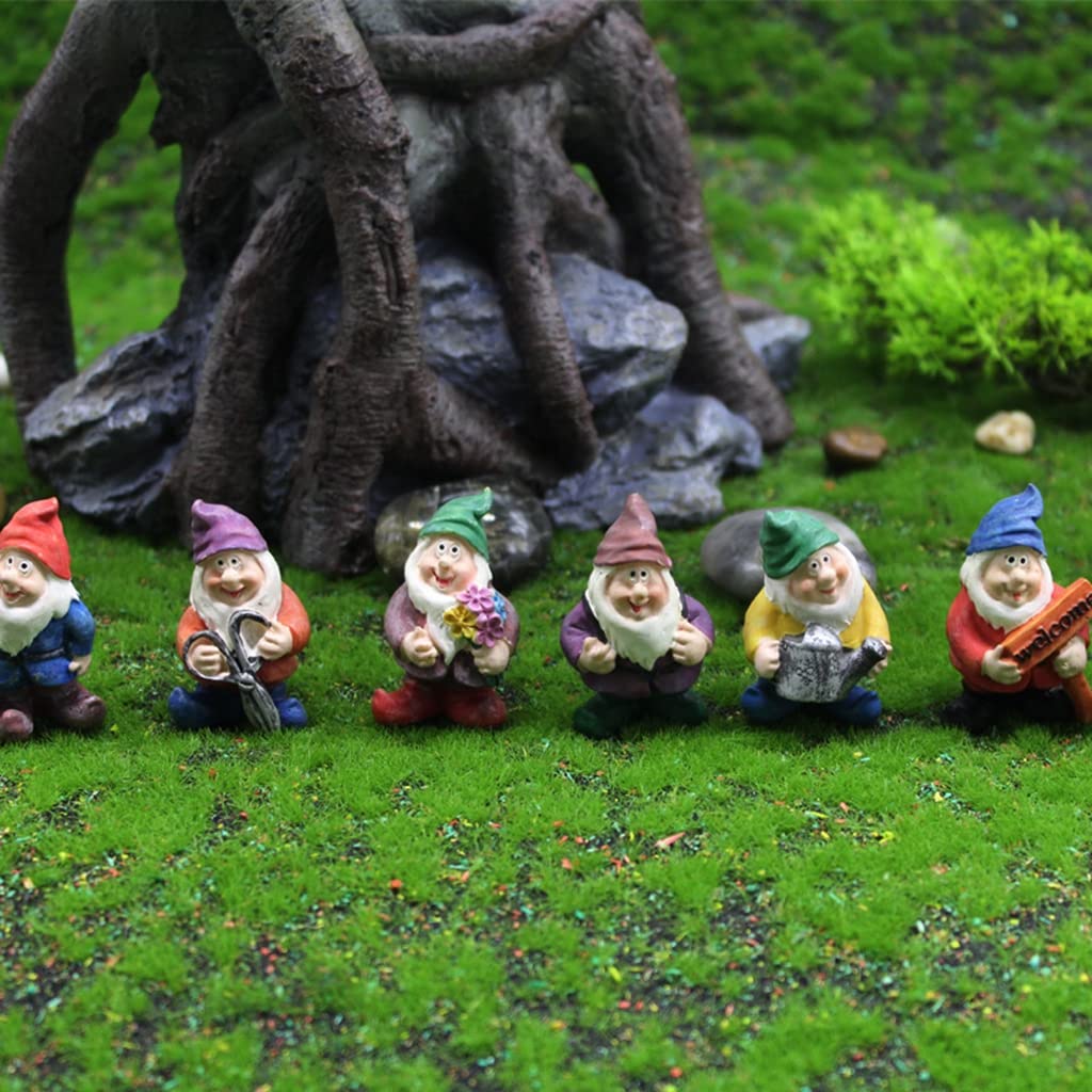 HASTHIP 7Pcs/Set Fairy Garden Miniature Gnomes, Dwarfs Dollhouse Miniatures Fairy Garden Dwarfs Figure Fairy Resin Craft Gift Miniature Home Garden Decor