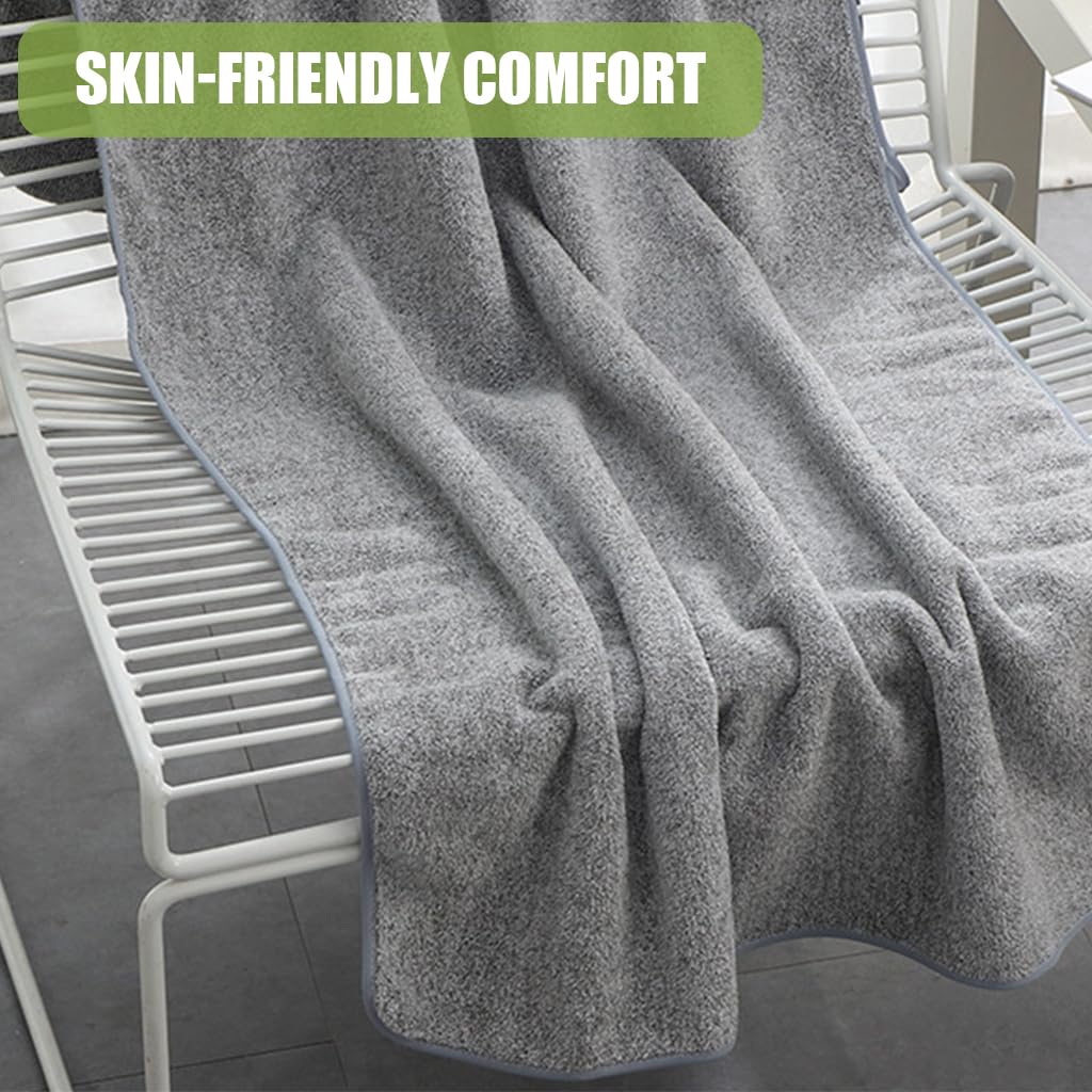HASTHIP Bamboo Bath Towel, Super Absorbent, Large Cotton Antibacterial Bath Towels (55x27 Inches, Grey)